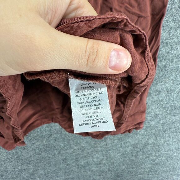 A New Approach Shirt Women 2XL Brown Button Up Collared Long Sleeve Rayon Casual - Picture 4 of 7